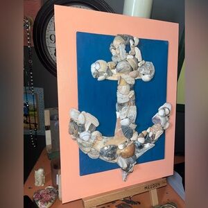 Seashell Anchor Art on Blue  & Coral Canvas’ 11”x14” & 10”x8”; Hand Crafted